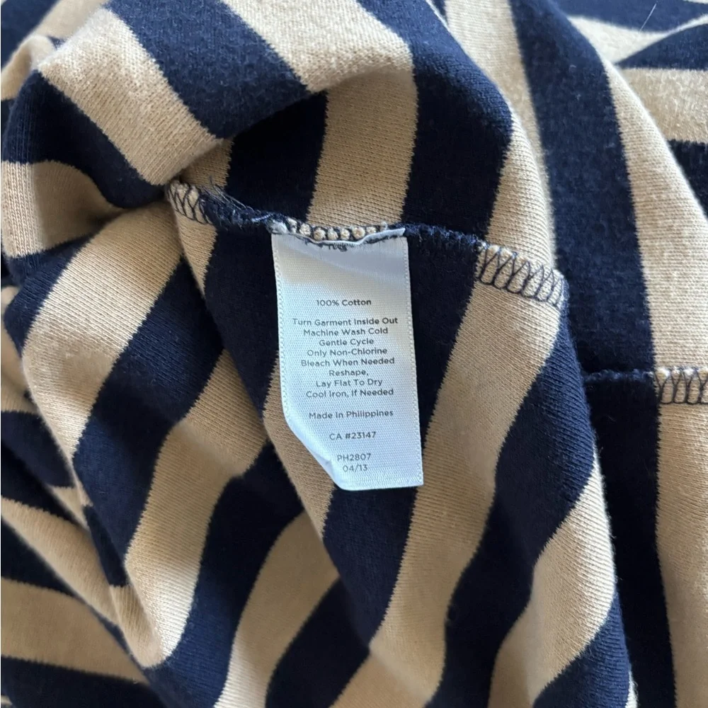 Talbots Dress Navy Tan Stripe Long Sleeve Cotton Knee Women’s L Preppy Nautical